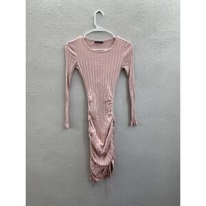 Shein Womens Dress Size XS Pink Ribbed Long Sleeve Bodycon Scrunch Sides